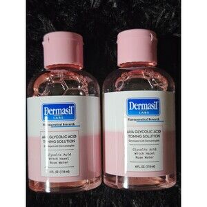 Dermasil AHA Glycolic Acid Toning Solution 2 Pack Witch Hazel Rose Water 4oz
